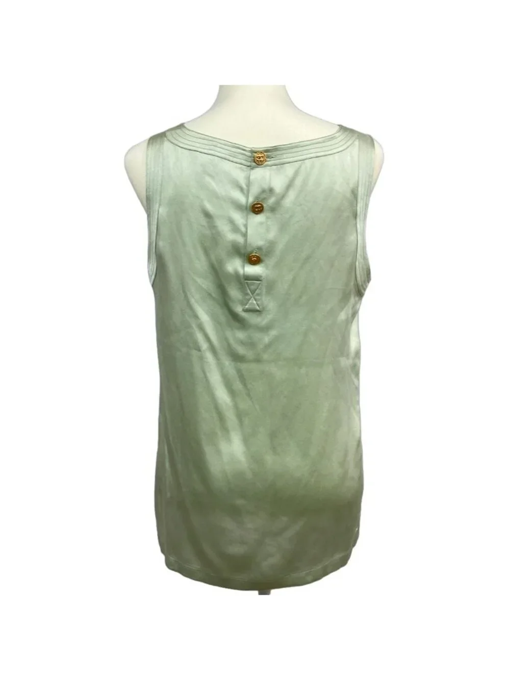 Chanel Sleeveless Top M Light Green Gold Silk Coco Buttons